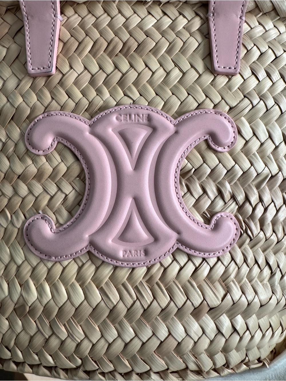Celine Natural Straw Tote with Pink Leather Trim - Picture 8 of 8